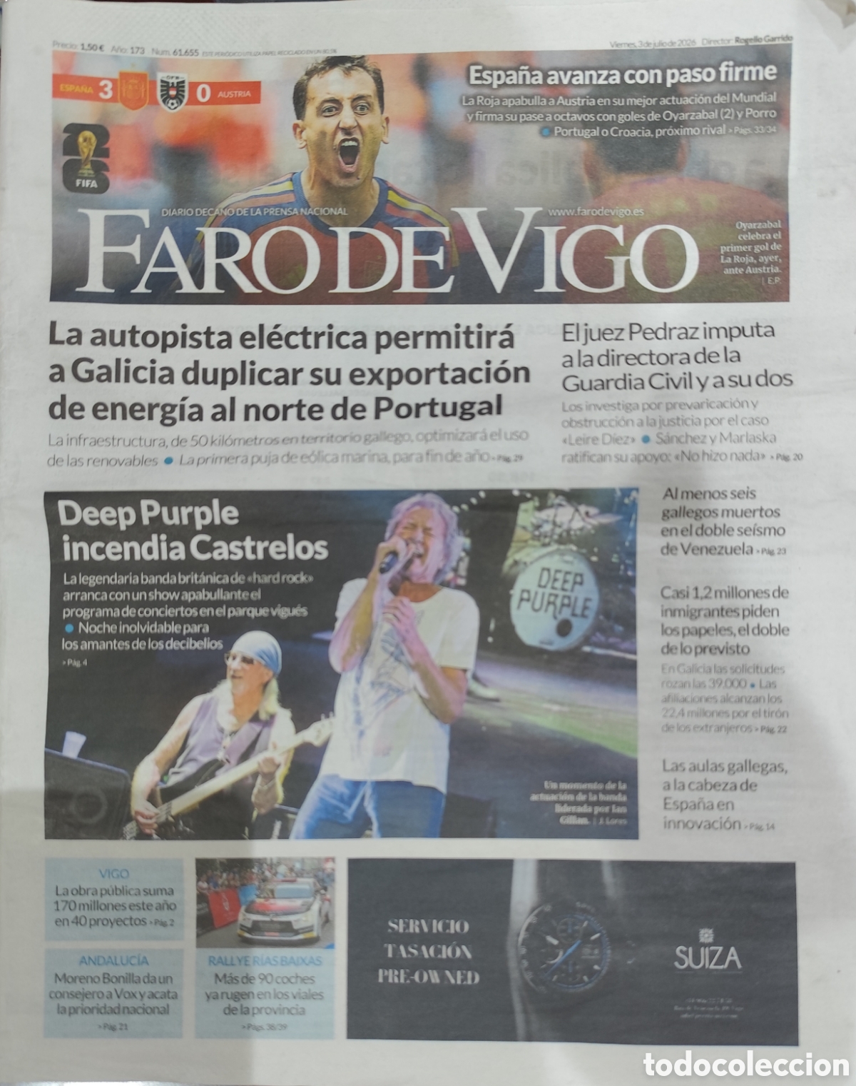 Revistas de m&uacute;sica: DEEP PURPLE. PORTADA Y CR&Oacute;NICA INTERIOR DEL CONCIERTO DE DEEP PURPLE EN VIGO EL DIA 02/07/26