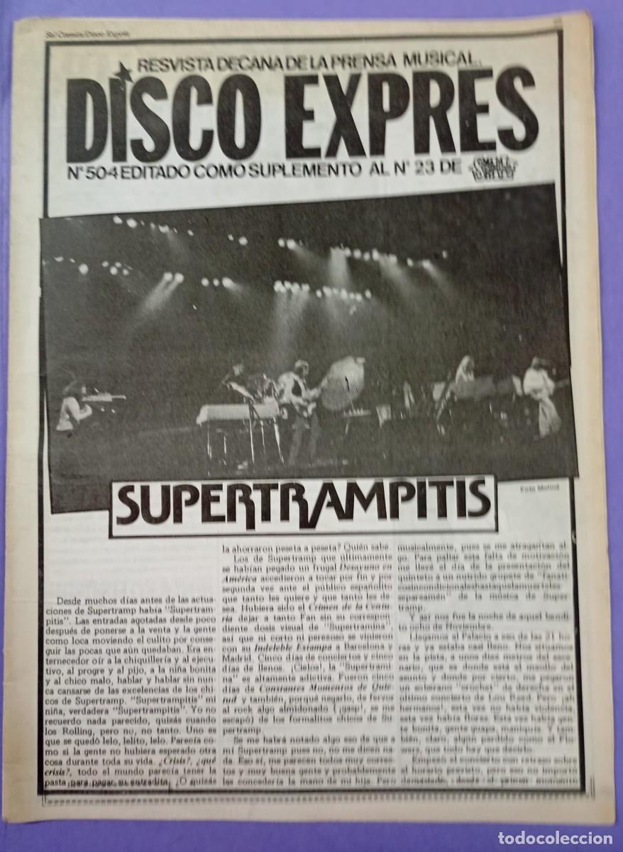 Revistas de m&uacute;sica: DISCO EXPRES - N&ordm;504 SUPLEMENTO AL N&ordm; 23- SUPERTRAMP
