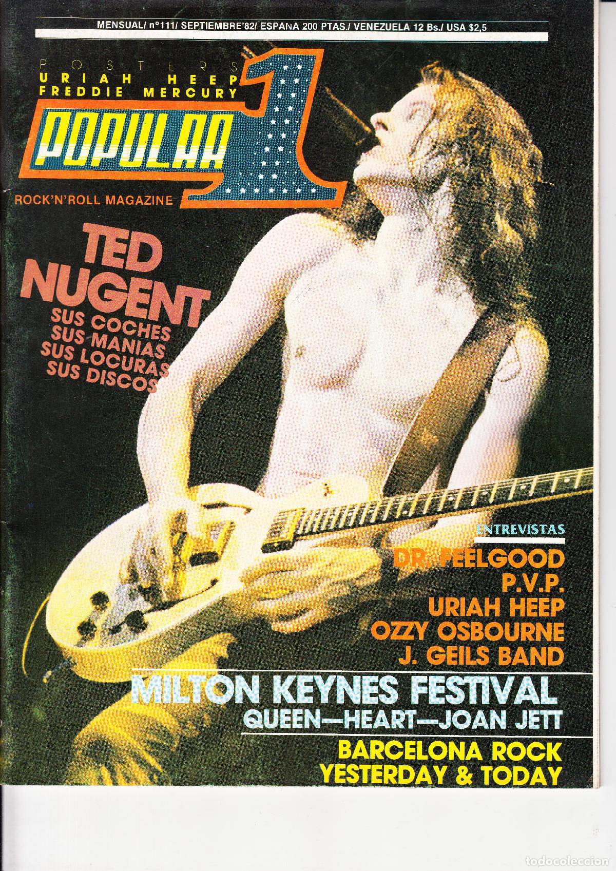 Revistas de m&uacute;sica: POPULAR 1. N&ordm; 111. TED NUGENT, DR. FEELGOOD, P.V.P., URIAH HEEP, MILTON KEYNES FESTIVAL