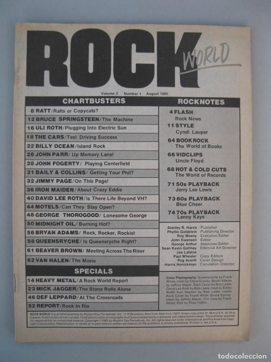 Revistas de m&uacute;sica: ROCK WORLD - VOLUME 2 - N&ordm; 1 - EN INGL&Eacute;S - AGOSTO DE 1985.