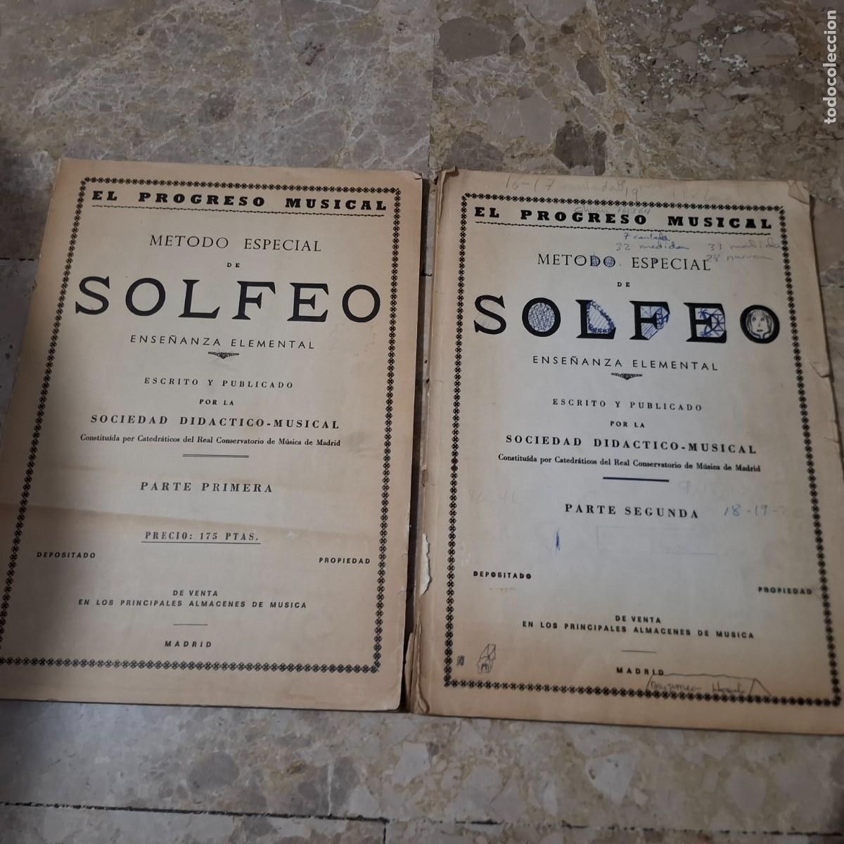 Revistas de m&uacute;sica: EL Progreso musical. M&eacute;todo especial de solfeo 1959. Parte PRIMERA y SEG. Sociedad did&aacute;ctico musical