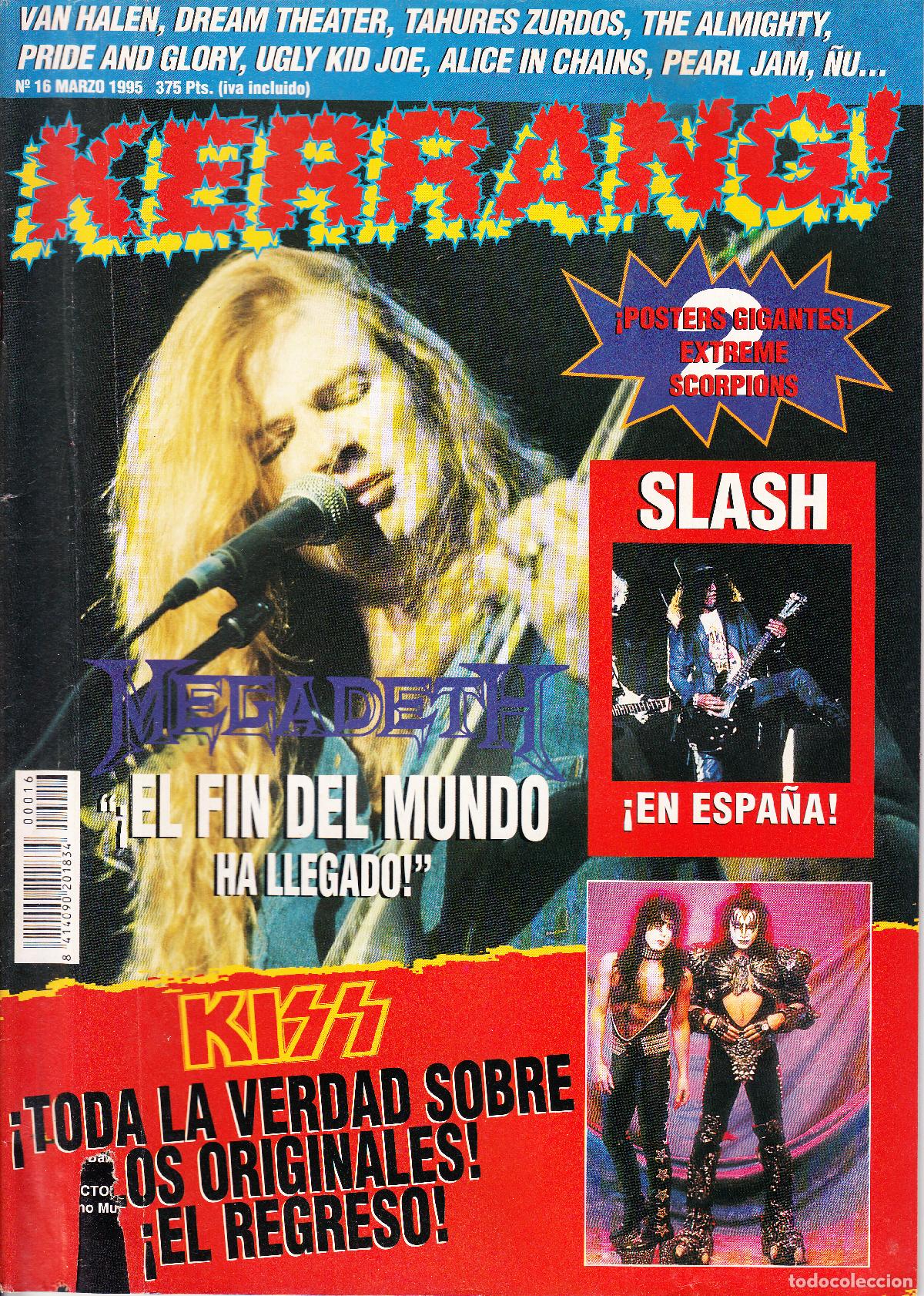Revistas de m&uacute;sica: KERRANG. N&ordm; 16. VAN HALEN, TAHURES ZURDOS, DREAM THEATER, MEGADETH, SLASH, KISS