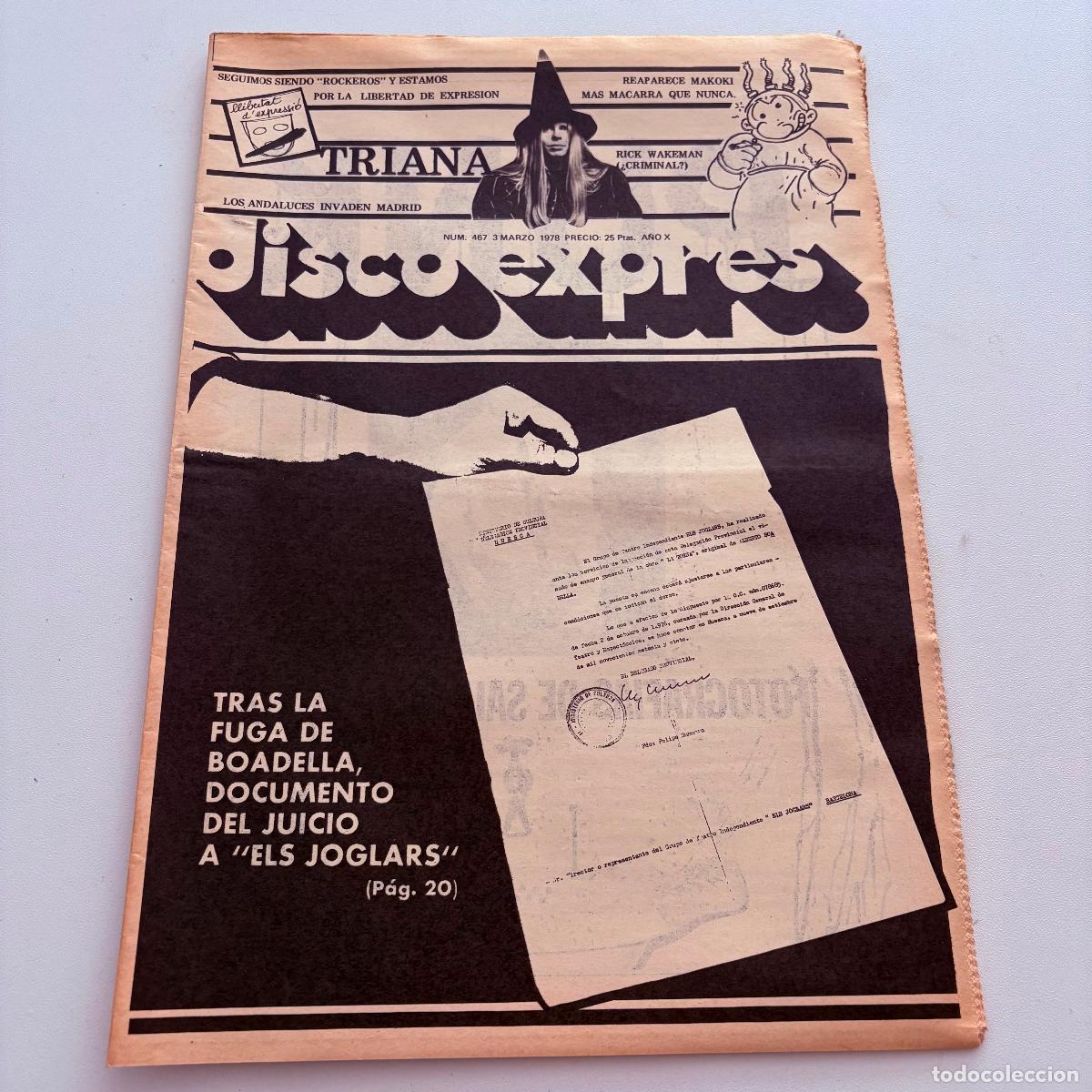 Revistas de m&uacute;sica: REVISTA PERIODICO DISCO EXPRES N&ordm; 467 TRIANA ELS JOGLARS