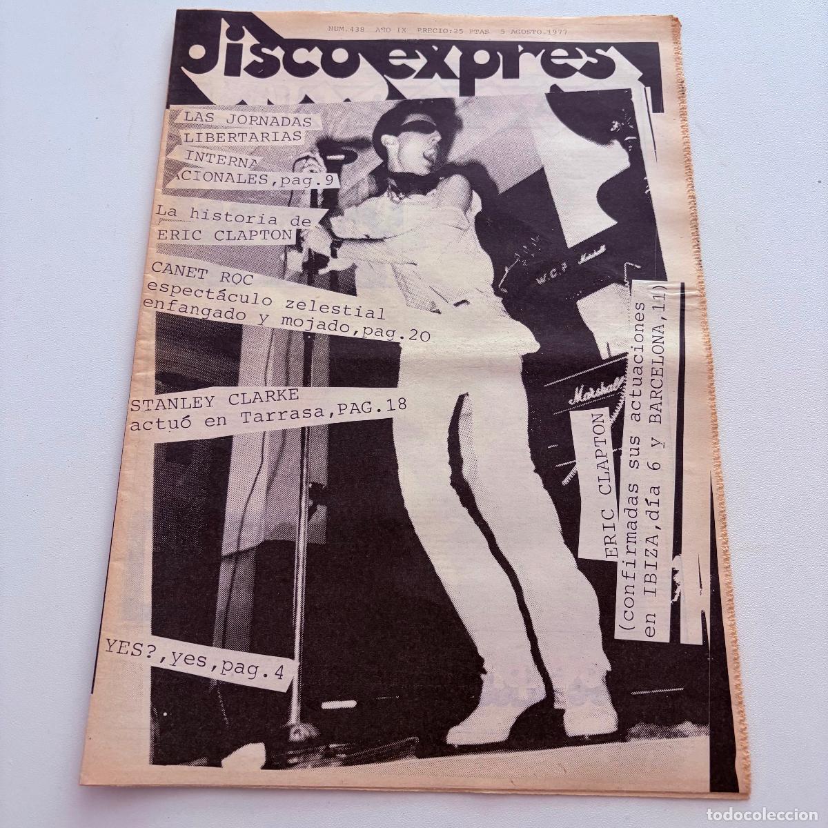 Revistas de m&uacute;sica: REVISTA PERIODICO DISCO EXPRES N&ordm; 438 ERIC CAPTON STANLEY CLARKE YES