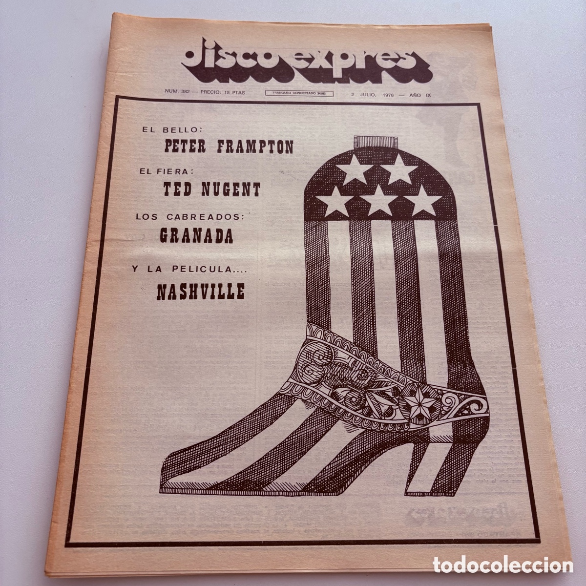 Revistas de m&uacute;sica: REVISTA PERIODICO DISCO EXPRES N&ordm; 382 GRANADA TED NUGENT PETER FRAMPTON