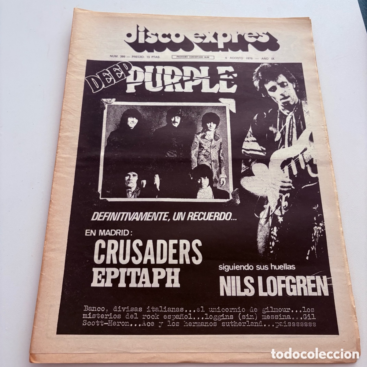 Revistas de m&uacute;sica: REVISTA PERIODICO DISCO EXPRES N&ordm; 386 DEEP PURPLE NILS LOFGREN