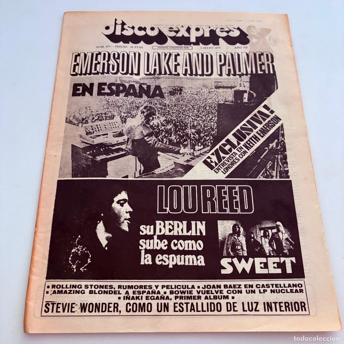 Revistas de m&uacute;sica: REVISTA PERIODICO DISCO EXPRES N&ordm; 273 EMERSON LAKE AND PALMER LOU REED SWEET