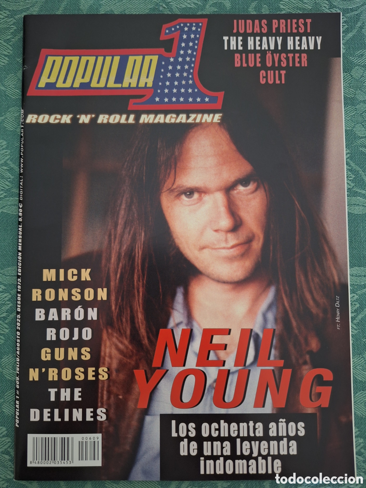 Revistas de m&uacute;sica: POPULAR 1 REVISTA 609 AGOSTO 2025 NEIL YOUNG BARON ROJO MICK RONSON GUNS N ROSES THE DELINES