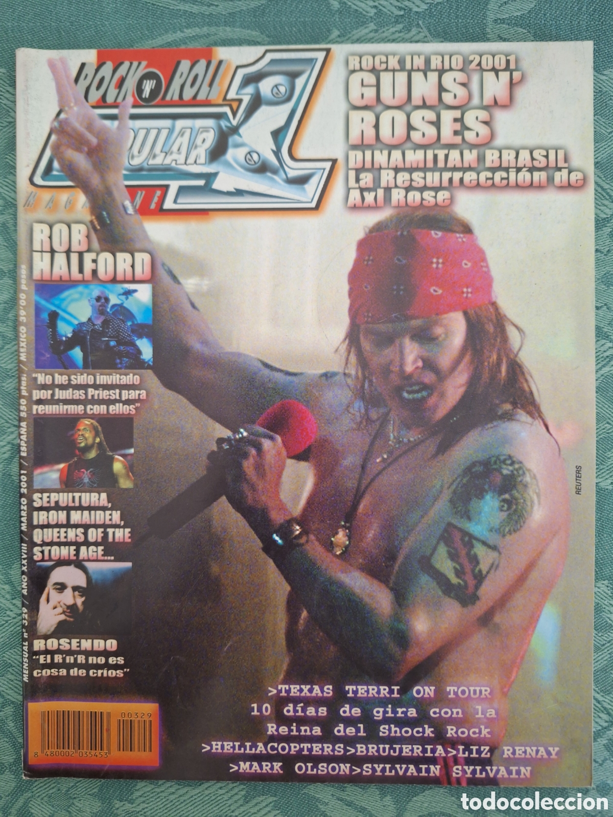 Revistas de m&uacute;sica: POPULAR 1 REVISTA 329 MARZO 2001 GUNS N ROSES ROB HALFORD SEPULTURA IRON MAIDEN ROSENDO