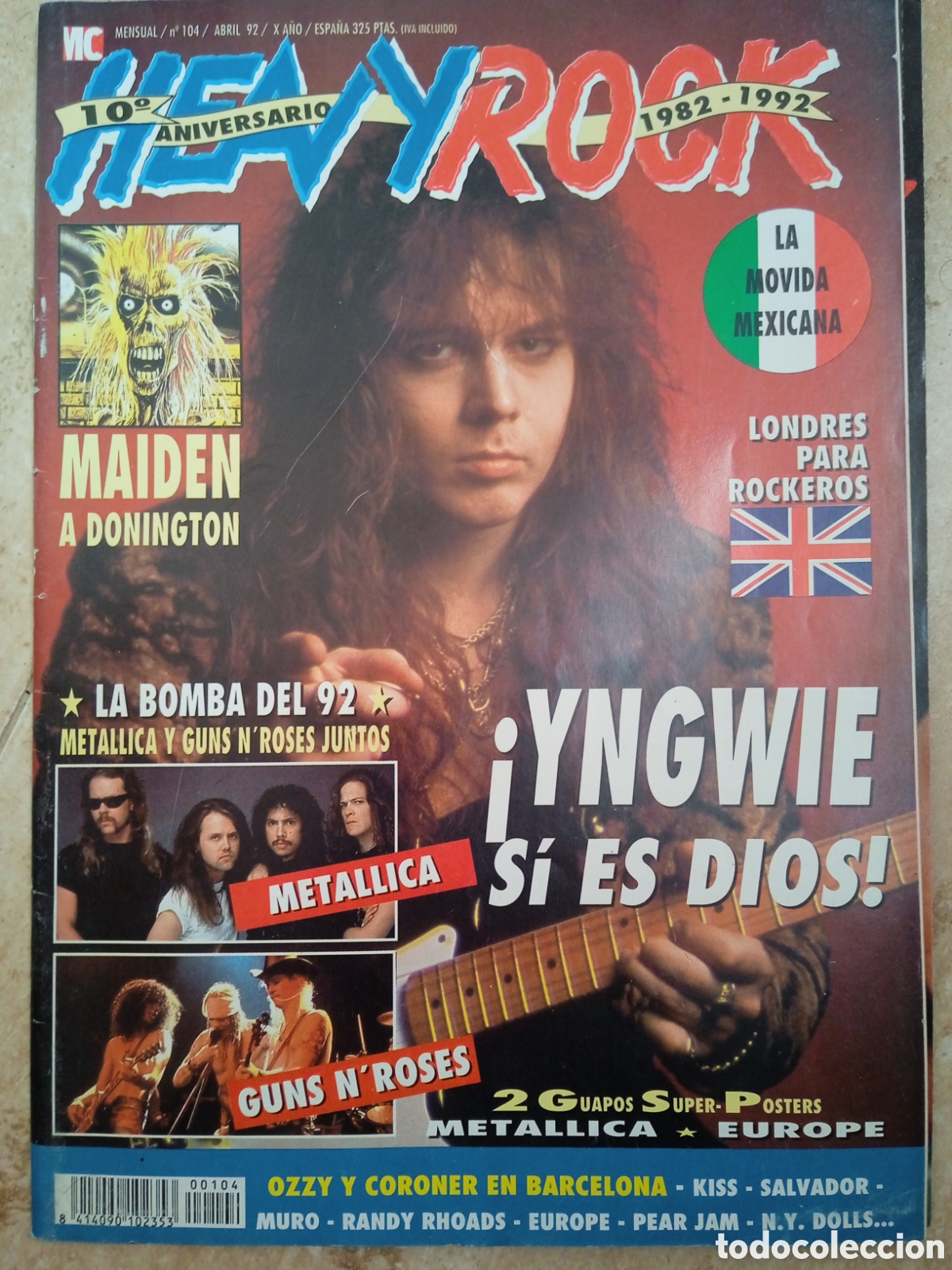 Revistas de m&uacute;sica: Heavy Rock n&deg;104 10&deg; aniversario abril '92 poster Europe y Metallica Yngwie