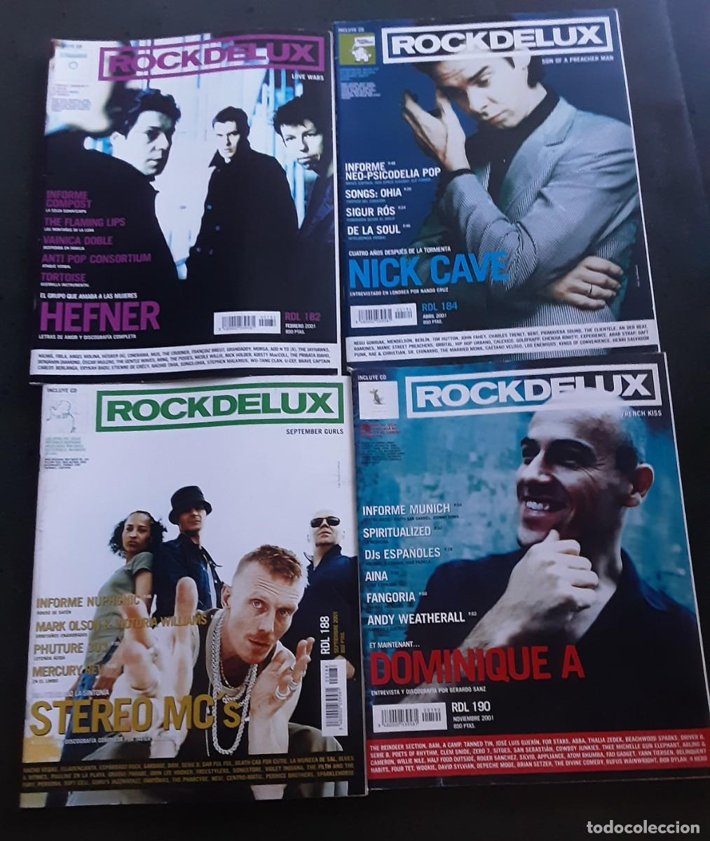 Revistas de m&uacute;sica: 4 revistas Rockdeluxe de 2001, tambi&eacute;n sueltas a 2,50&euro;, n&uacute;meros 182,184,188 y 190