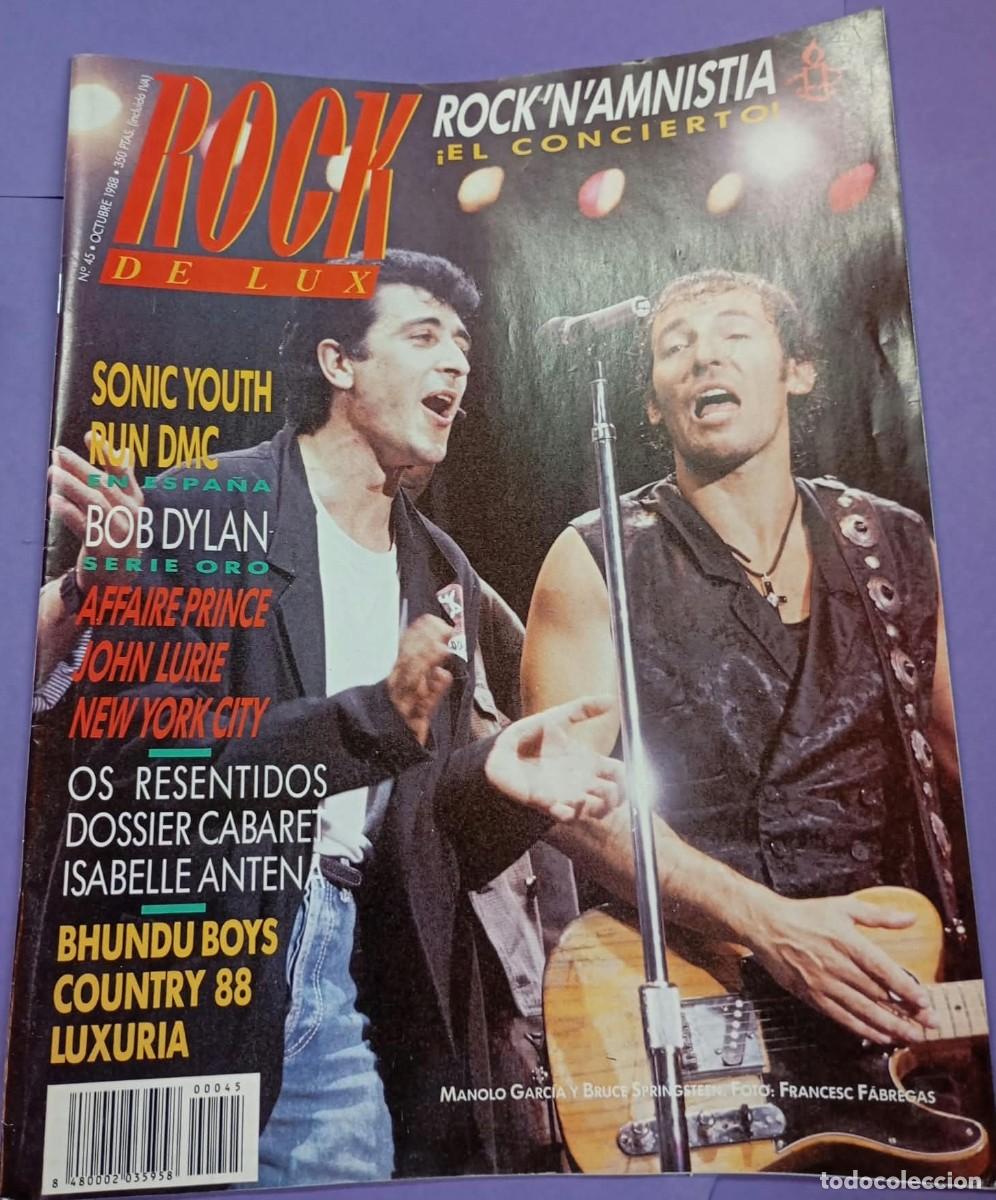 Revistas de m&uacute;sica: Rock de Lux n&ordm; 45, Oct 1988. Concierto Amnist&iacute;a, Sonic Youth, Bob Dylan, Run DMC, Os Resentidos