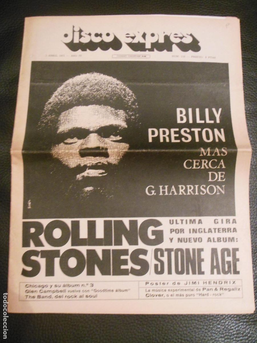 Magazines de musique: REVISTA DISCO EXPRES N&ordm; 116 BILLY PRESTON THE ROLLING STONES JIMI HENDRIX BAND CLOVER 1971 POSTER