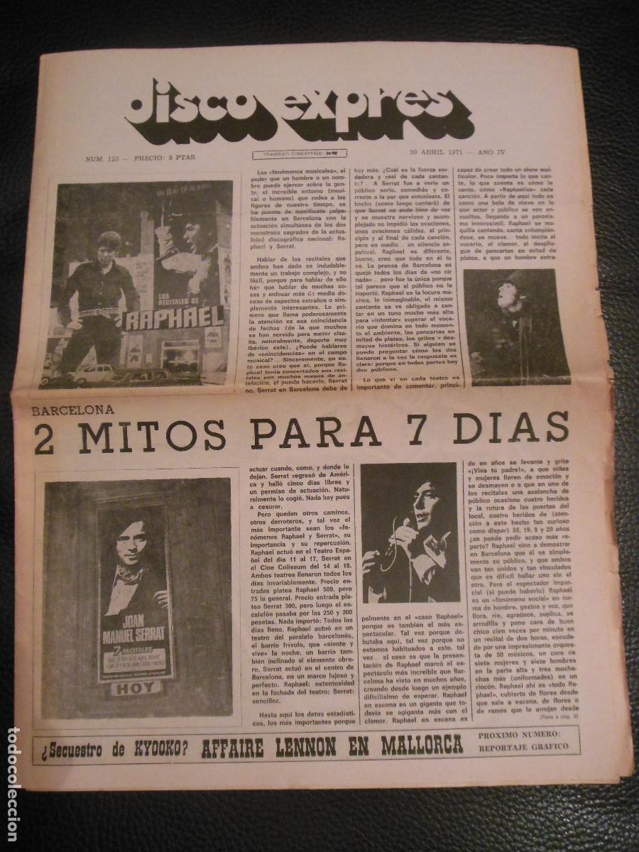 Revistas de m&uacute;sica: REVISTA DISCO EXPRES N&ordm; 120 RAPHAEL SERRAT CECILIA THE BEATLES SMASH JETHRO TULL JULIO IGLESIAS 1971