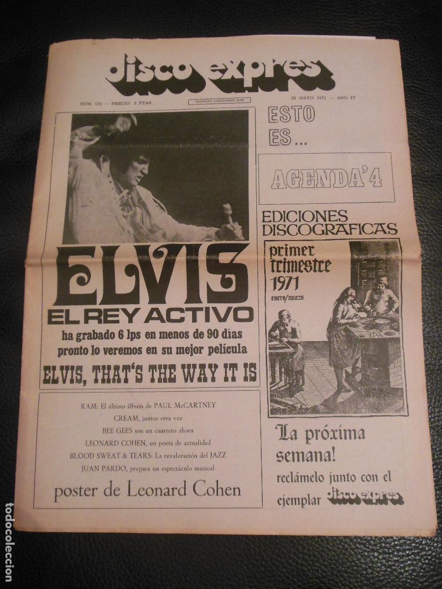 Revistas de m&uacute;sica: REVISTA DISCO EXPRES N&ordm; 124 ELVIS PRESLEY CINE THE BEATLES LEONARD COHEN CREAM BEE GEES 1971 POSTER