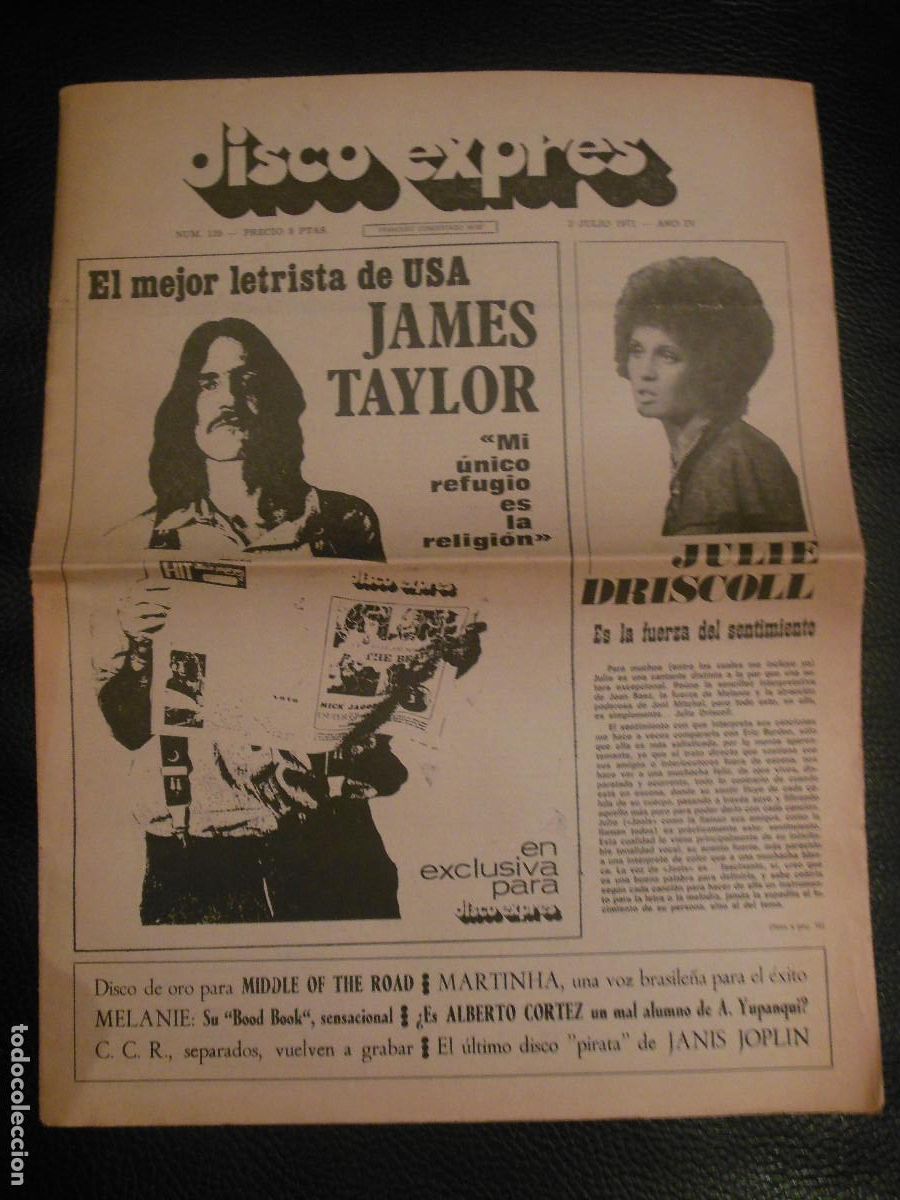 Revistas de m&uacute;sica: REVISTA DISCO EXPRES N&ordm; 129 JAMES TAYLOR MELANIE JANIS JOPLIN JULIE DRISCOLL MIDDLE OF THE ROAD 1971