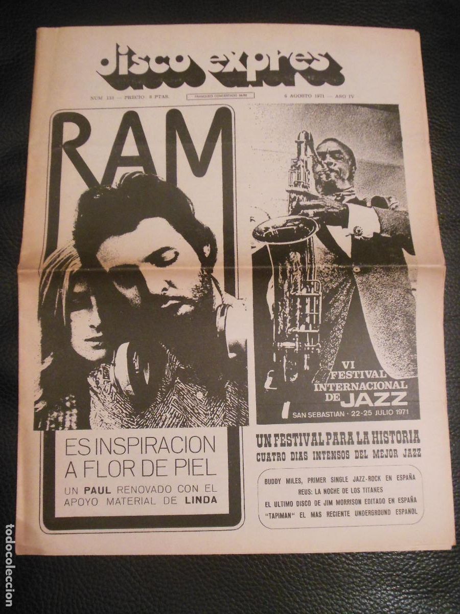 Revistas de m&uacute;sica: REVISTA DISCO EXPRES N&ordm; 133 THE BEATLES BUDDY MILES JIM MORRISON TAPIMAN BREAED LEE HOOKER JAZZ 1971