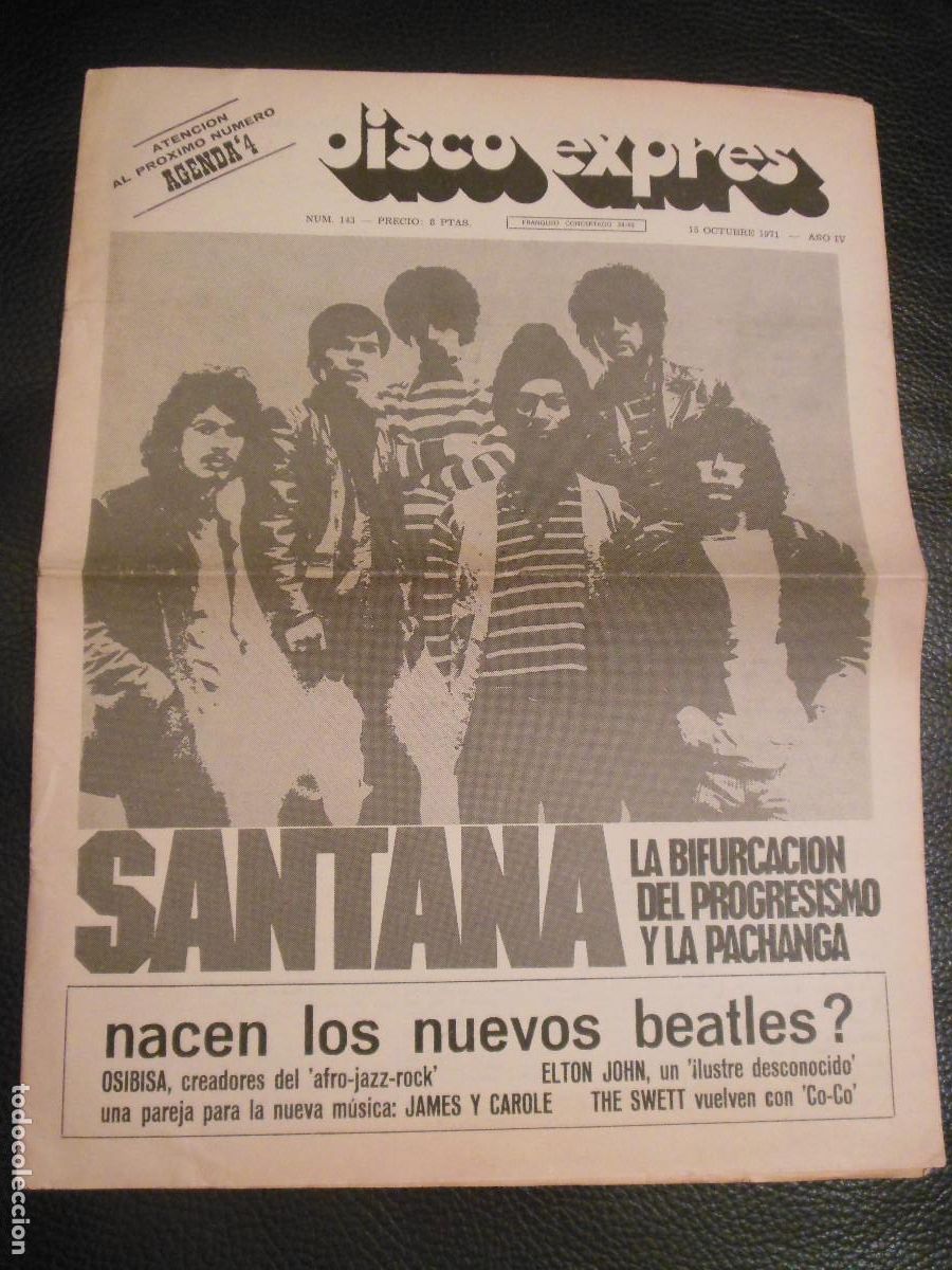 Revistas de m&uacute;sica: REVISTA DISCO EXPRES N&ordm; 143 SANTANA ELTON JOHN FRANK ZAPPA JACKSON FIVE OSIBISA COUNTRY 1971 MUSICA