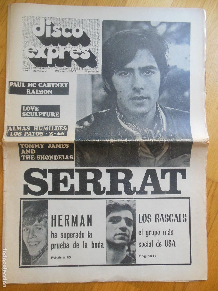 Riviste di musica: REVISTA DISCO EXPRES N&ordm; 7 THE BEATLES SERRAT RASCALS RAIMON LOVE SCULPTURE MIGUEL RIOS P. ANKA 1969