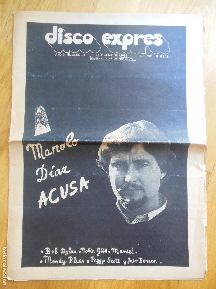 Revistas de m&uacute;sica: REVISTA DISCO EXPRES N&ordm; 25 MANOLO DIAZ BOB DYLAN ROBIN GIBB MASSIEL MOODY BLUES ELVIS PRESLEY 1969