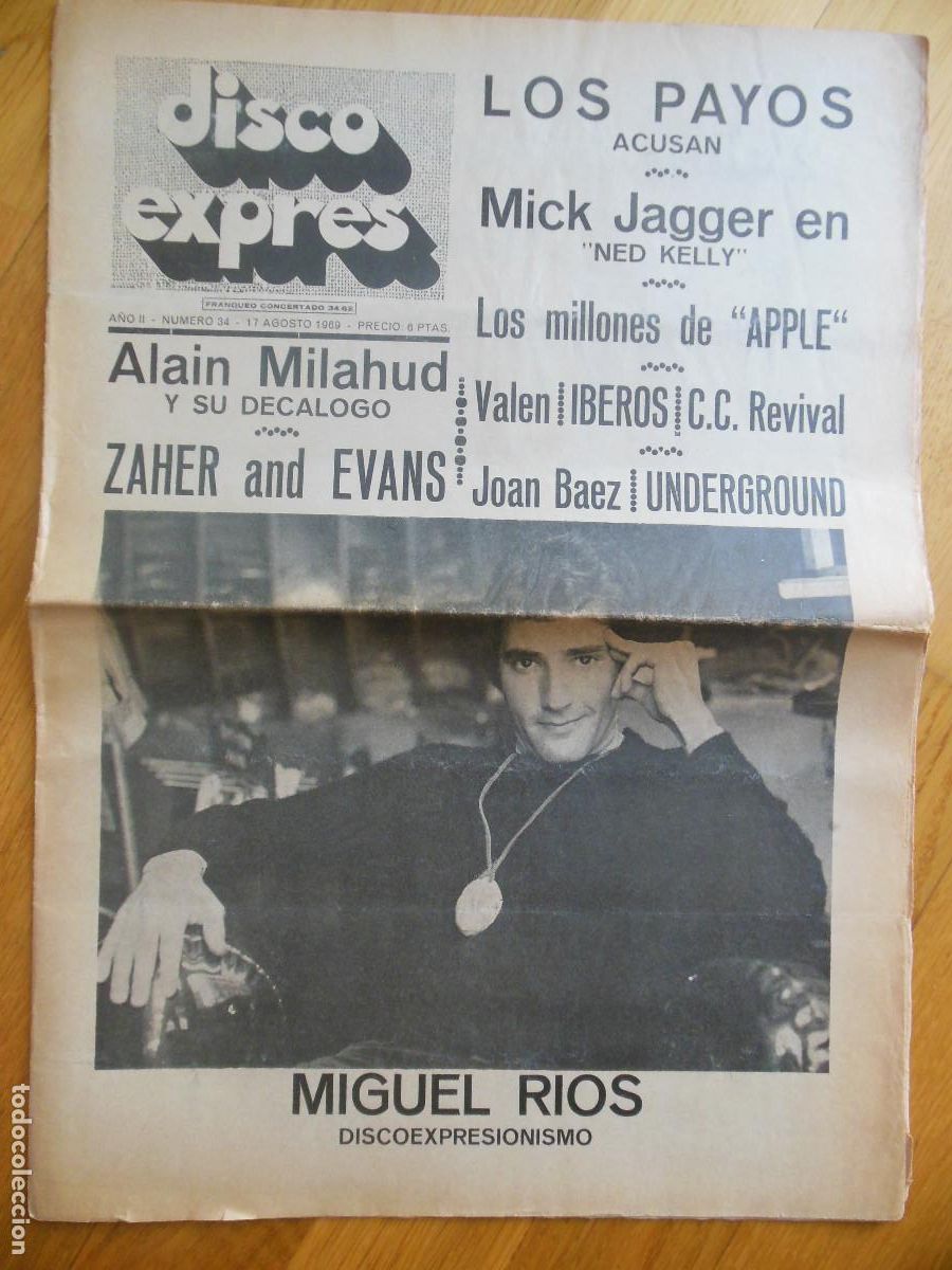 Revistas de m&uacute;sica: REVISTA DISCO EXPRES N&ordm; 34 THE ROLLING STONES MIGUEL RIOS LOS PAYOS IBEROS MILAHUD JOAN BAEZ 1969