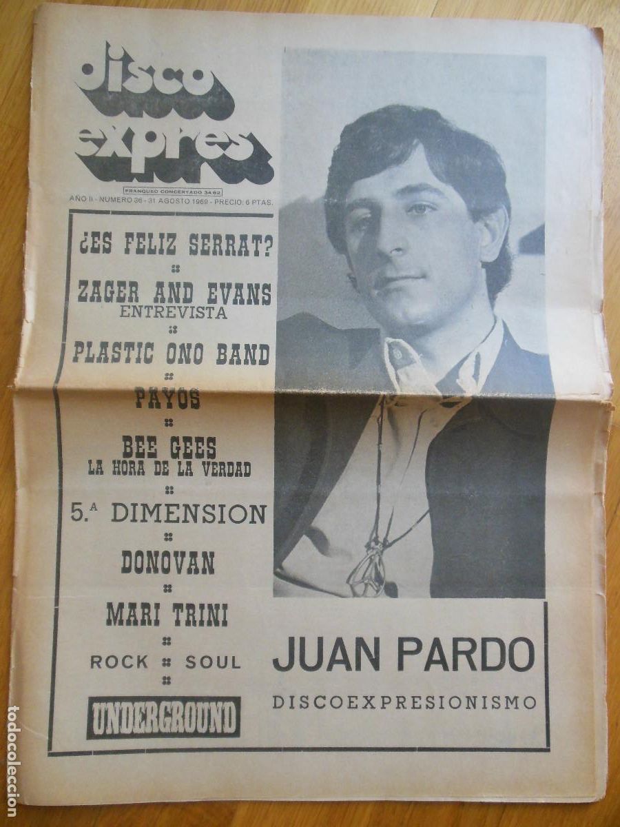 Revistas de m&uacute;sica: REVISTA DISCO EXPRES N&ordm; 36 JUAN PARDO SERRAT ZAGER AND EVANS PLASTIC ONO BAND PAYOS DONOVAN 1969