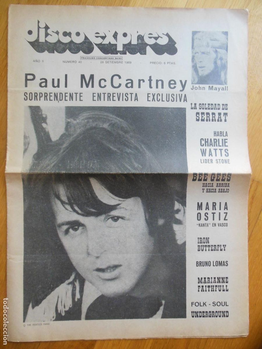 Revistas de m&uacute;sica: REVISTA DISCO EXPRES N&ordm; 40 THE BEATLES JOHN MAYAL SERRAT ROLLING STONES BRUNO LOMAS BOB DYLAN 1969