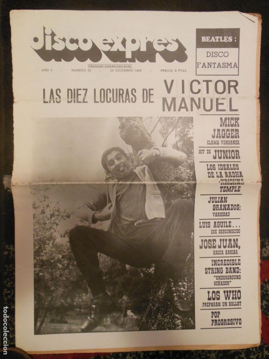 Revistas de m&uacute;sica: REVISTA DISCO EXPRES N&ordm; 52 THE BEATLES ROLLING STONES VICTOR MANUEL WHO JUNIOR JIMI HENDRIX 1969