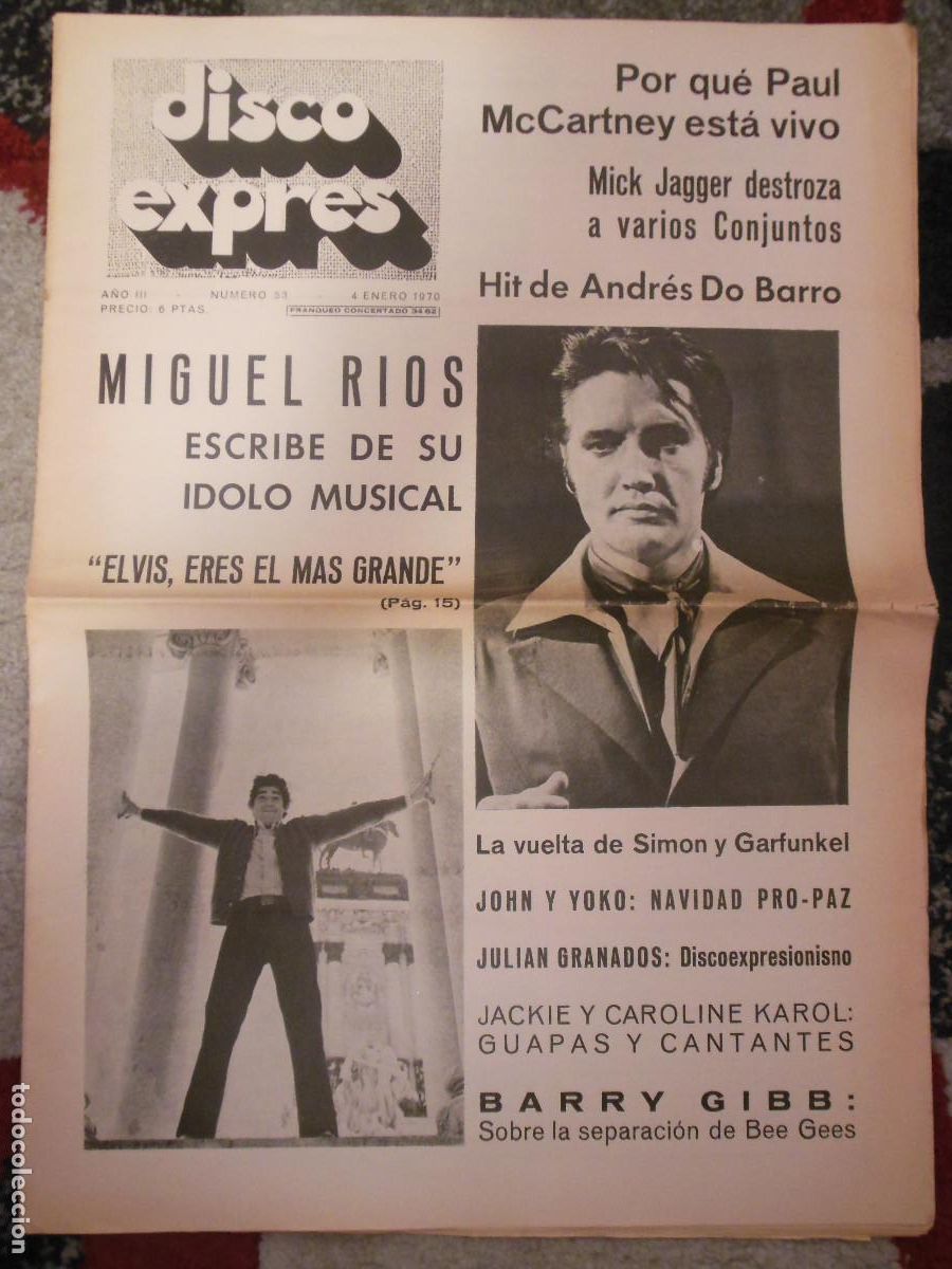 Revistas de m&uacute;sica: REVISTA DISCO EXPRES N&ordm; 53 THE BEATLES ROLLING STONES ELVIS PRESLEY MIGUEL RIOS NINO BRAVO 1970