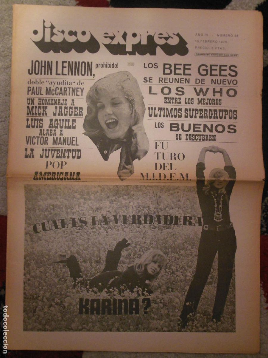 Revistas de m&uacute;sica: REVISTA DISCO EXPRES N&ordm; 58 THE BEATLES ROLLING STONES WHO LUIS AGUILE KARINA RAPHAEL 1970 MUSICA