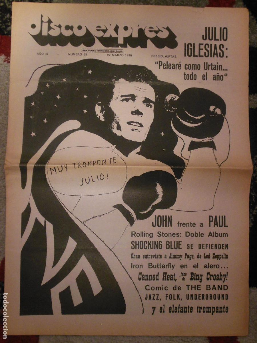 Revistas de m&uacute;sica: REVISTA DISCO EXPRES N&ordm; 63 THE BEATLES ROLLING STONES BAND JULIO IGLESIAS IRON BUTTERFLY 1970 MUSICA