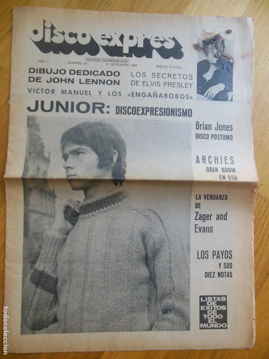 Revistas de m&uacute;sica: REVISTA DISCO EXPRES N&ordm; 39 THE BEATLES ROLLING STONES ELVIS PRESLEY JUNIOR LUIS LLACH ZAGER 1969