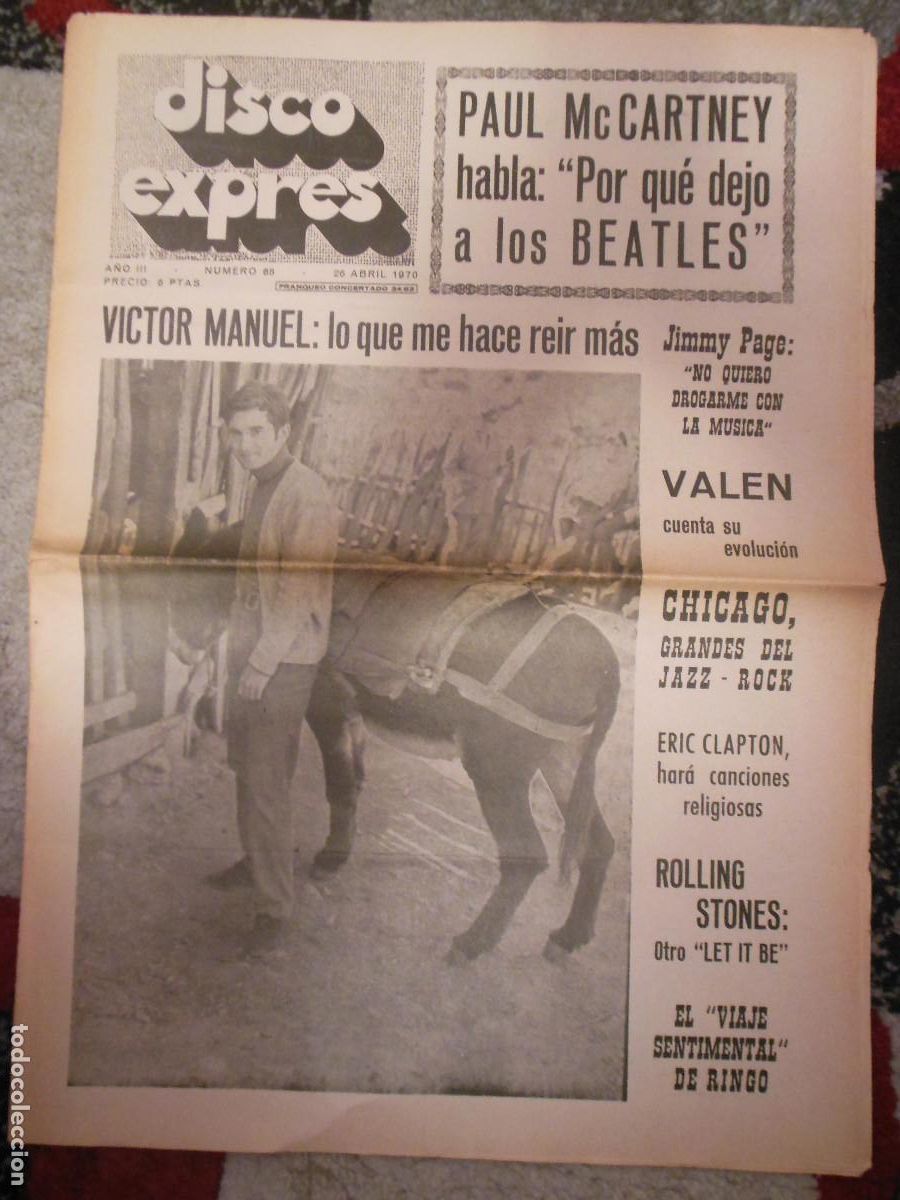 Revistas de m&uacute;sica: REVISTA DISCO EXPRES N&ordm; 68 THE BEATLES VICTOR MANUEL ERIC CLAPTON VALEN CHICACO BOOKER T. 1970