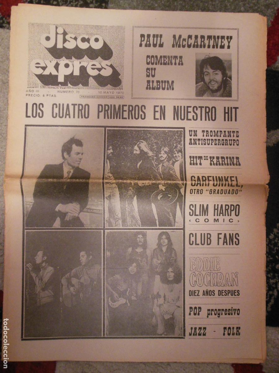 Revistas de m&uacute;sica: REVISTA DISCO EXPRES N&ordm; 70 THE BEATLES EDDIE COCHRAN JULIO IGLESIAS MIGUEL RIOS BEACH BOYS 1970