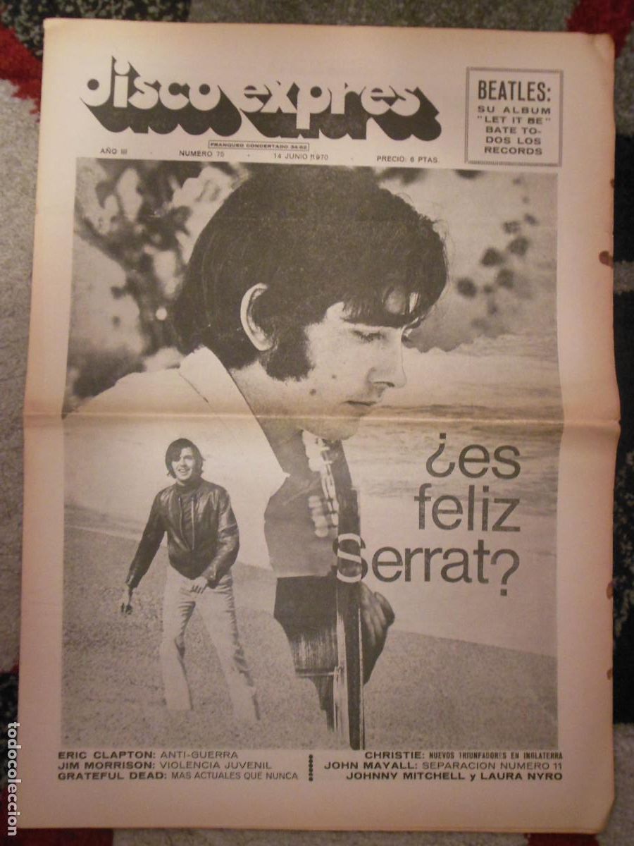 Revistas de m&uacute;sica: REVISTA DISCO EXPRES N&ordm; 75 THE BEATLES SERRAT DOORS ERIC CLAPTON JOHN MAYALL GRATEFUL DEAD 1970