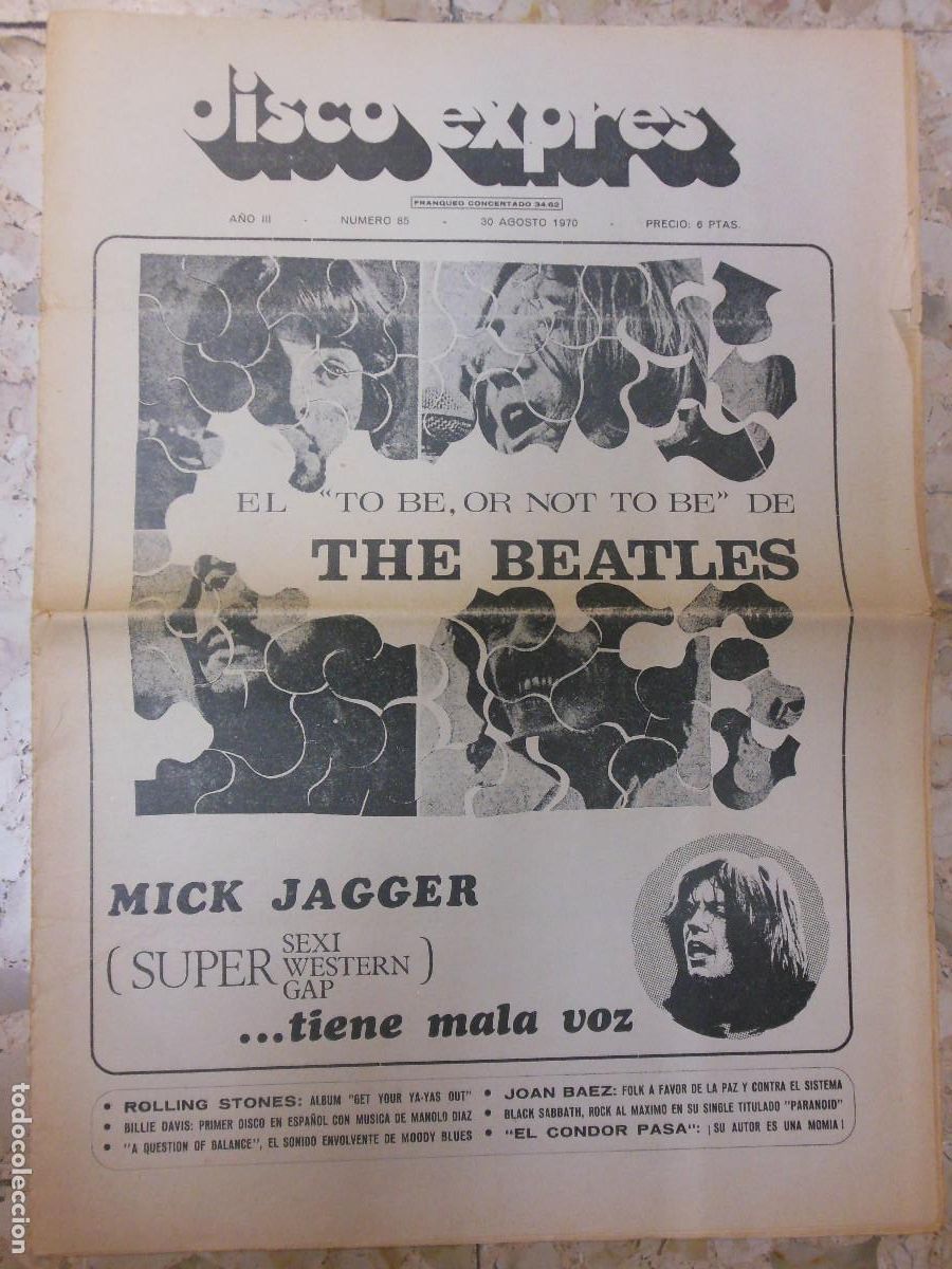 Magazines de musique: REVISTA DISCO EXPRES N&ordm; 85 THE BEATLES ROLLING STONES BILLIE DAVIS JOAN BAEZ BLACK SABBATH 1970