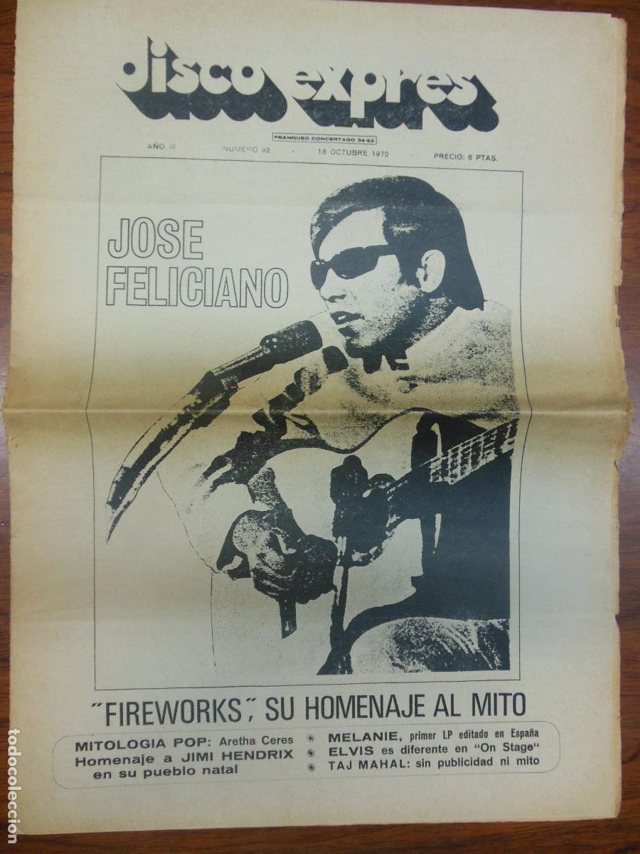 Magazines de musique: REVISTA DISCO EXPRES N&ordm; 92 JOSE FELICIANO JOHN MAYALL JIMI HENDRIX ELVIS PRESLEY MELANIE JUNIOR 1970