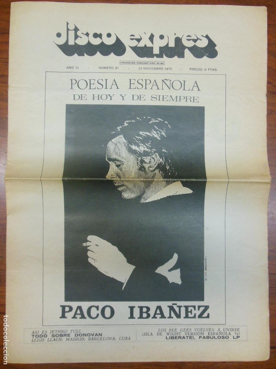 Revistas de m&uacute;sica: REVISTA DISCO EXPRES N&ordm; 97 PACO IBA&Ntilde;EZ POESIA BEATLES JETHRO TULL DONOVAN LLUIS LLACH BEE GEES 1970