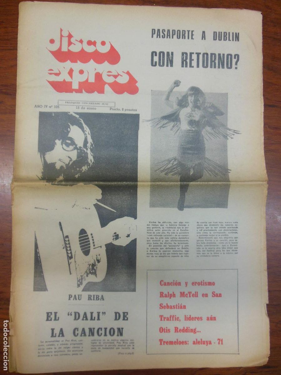 Revistas de m&uacute;sica: REVISTA DISCO EXPRES N&ordm; 105 THE BEATLES PAU RIBA OTIS REDDING TRAFFIC JUAN PARDO 1971 MUSICA