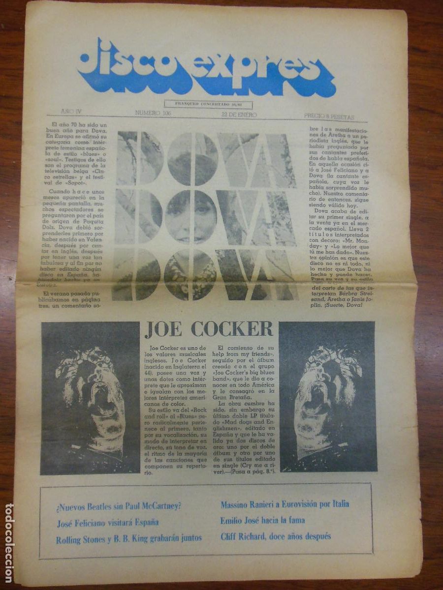 Revistas de m&uacute;sica: REVISTA DISCO EXPRES N&ordm; 106 THE BEATLES JOSE FELICIANO ROLLING STONES PINK FLOYD JOE COCKER 1971