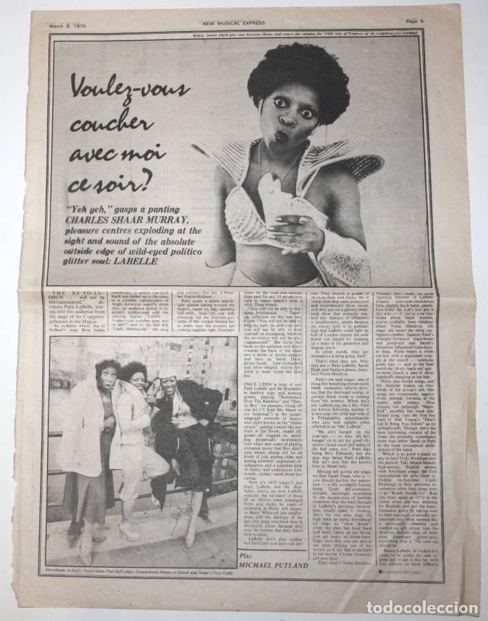 Revistas de m&uacute;sica: LABELLE 1975 Original UK Double Page Article New Musical Express NME clipping
