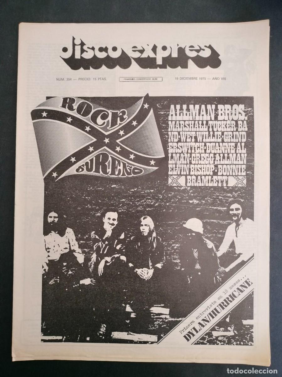 Magazines de musique: DISCO EXPRES N&ordm; 354 ROCK SURE&Ntilde;O ALLMAN BROS Y OTROS, BOB DYLAN / HURRICANE, BOB MARLEY A&Ntilde;O 1975