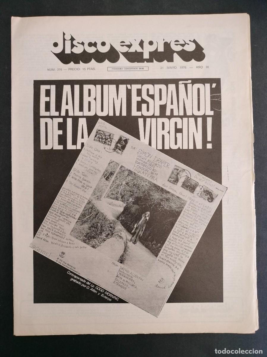Riviste di musica: DISCO EXPRES N&ordm; 376 EL PRIMER ALBUM ESPA&Ntilde;OL VIRGIN D. ALLEN Y EUTERPE, LED ZEPPELIN, HOT TUNA 1976