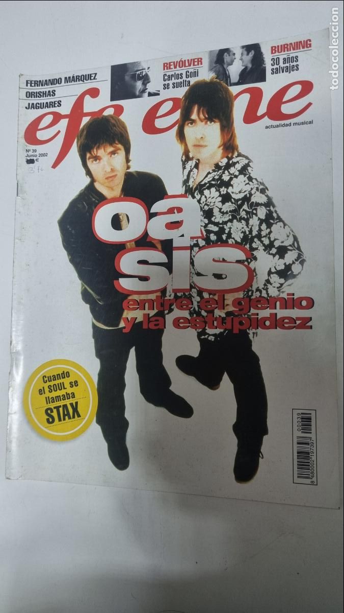 Revistas de m&uacute;sica: Revista Efe Eme n&ordm; 39, Junio 2002. Oasis, Rev&oacute;lver, Roy Orbison, Fernando M&aacute;rquez, Rosendo, Orishas