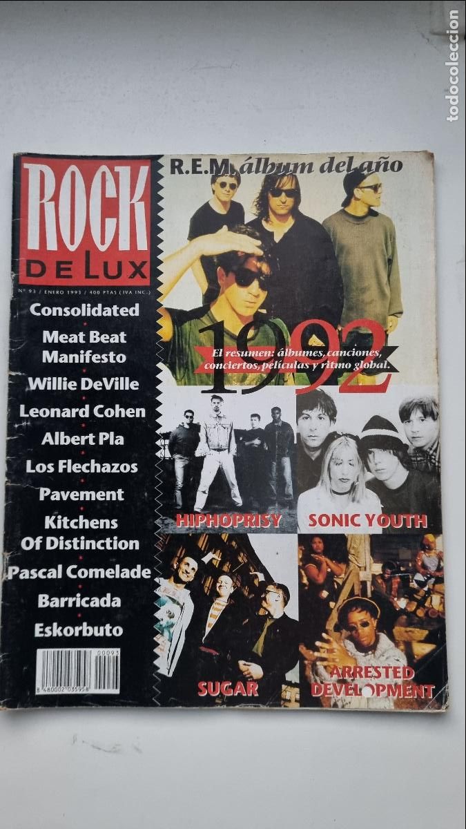 Revistas de m&uacute;sica: Rock De Lux n&ordm; 93, resumen 1992, r.e.m,meat beat, albert pla, los frechazos, leonard cohen, eskorbut
