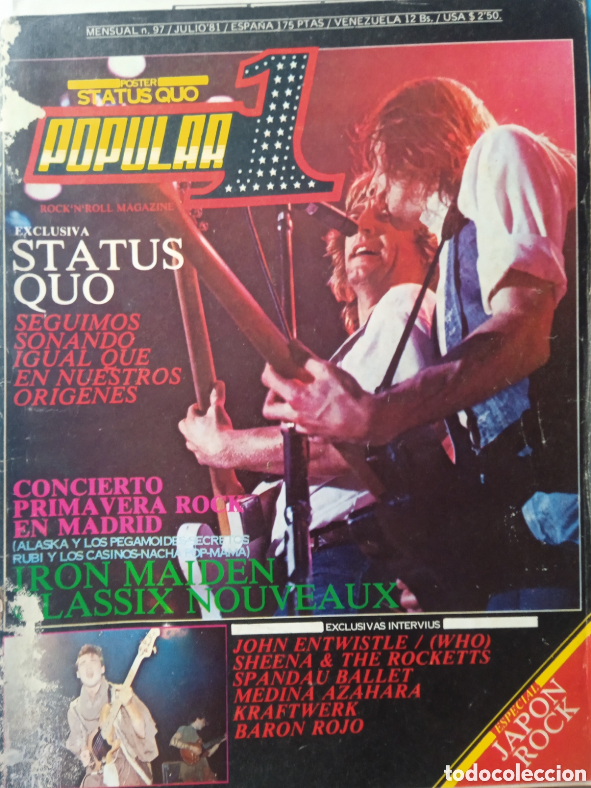 Revistas de m&uacute;sica: Revista Popular 1 Status Quo Primavera Rock Alaska Iron Maiden Bar&oacute;n Rojo