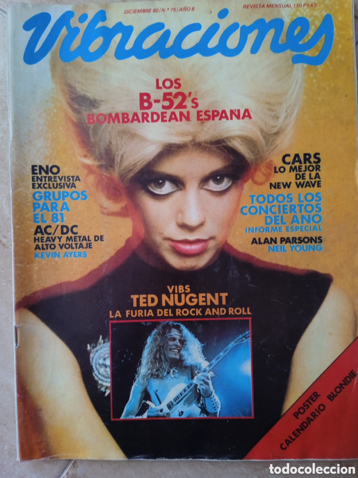 Revistas de m&uacute;sica: Revista Vibraciones n&deg; 75 AC / DC Cars Ted Nugent poster calendario Blondie Brian Eno