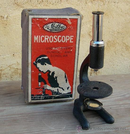 Nuevo: microscopio escolar antiguo, marca the milbro, con su caja original