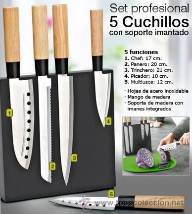 Realiza cortes perfectos al comprar el set de cuchillos profesionales, los  modelos son el , cuchillo de trinchar, cuchillo chef, cuchillo multiusos y  el cuchillo picador.