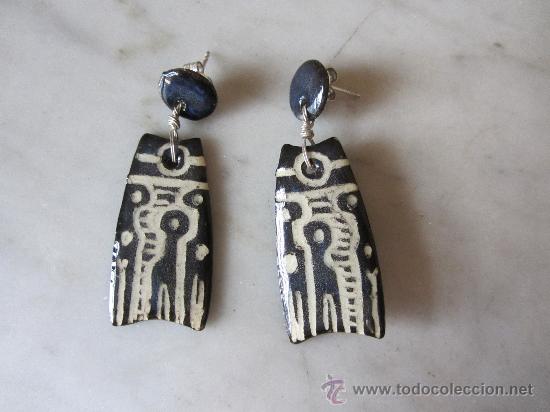 Nuevo: pendientes largos de gres y plata. Artesan&iacute;a - Foto 1